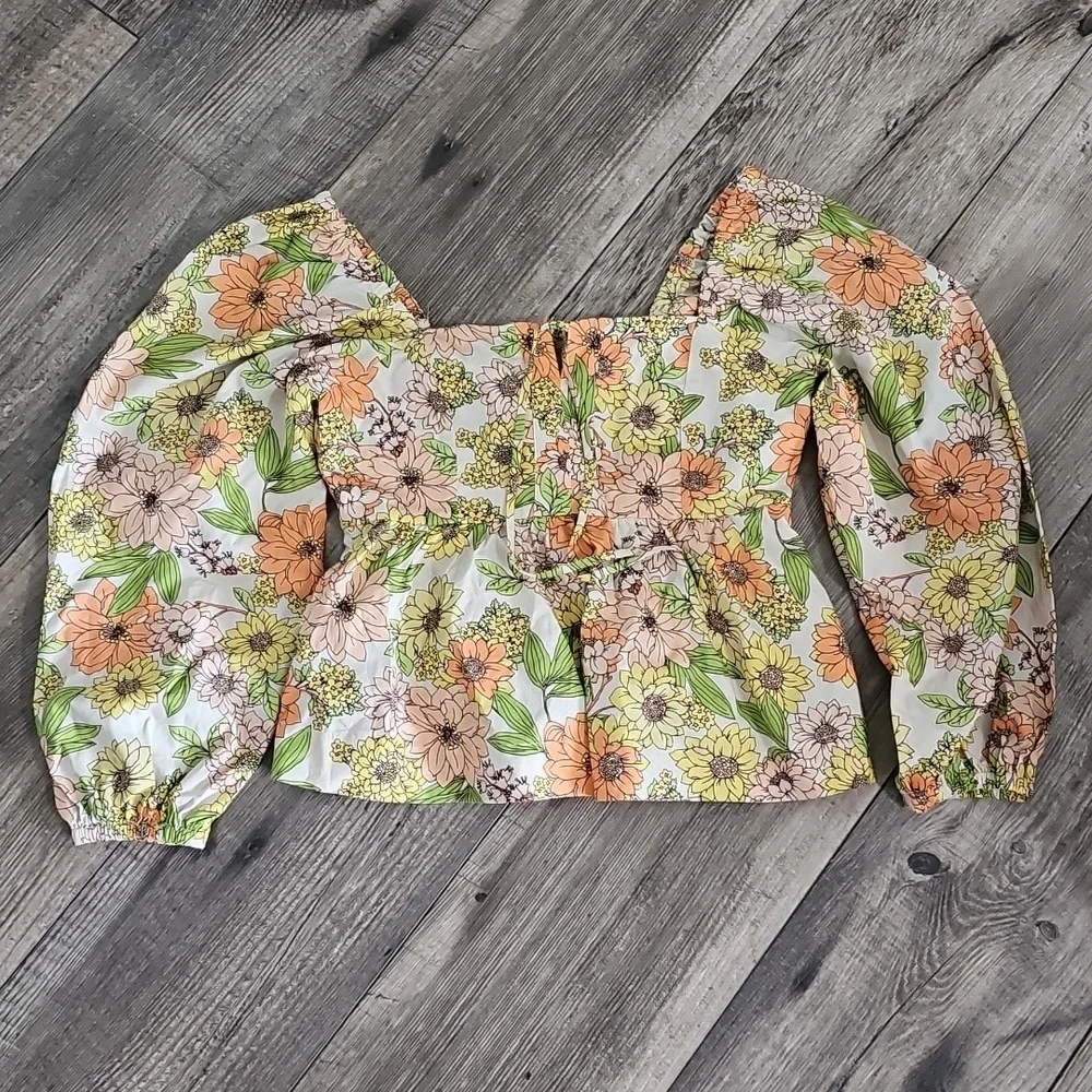 J Crew Zinnia square neck peplum floral boho cotton long sleeve top size 0 NWT